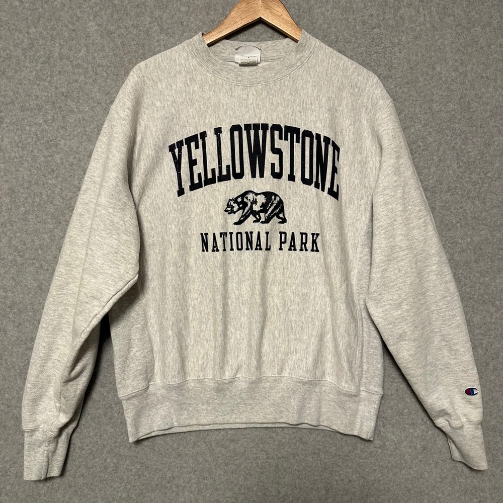 Champion Sweatshirt Mens Medium Gray Yellowstone National Park Reverse Weave New